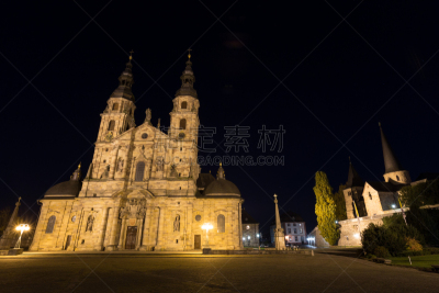 富尔达,夜晚,德国,牛肉腰子派,旅游目的地,水平画幅,建筑,秋天