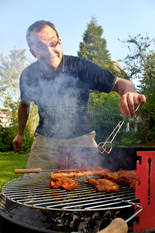 烤肉架,男人,格子烤肉,牛排,热,一个人,食品杂货,父亲,煮食,浓烟