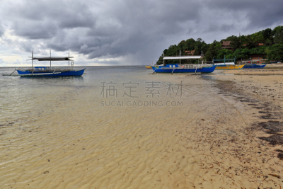 海滩,菲律宾,船,水平画幅,云,无人,海港,船尾,户外,白色