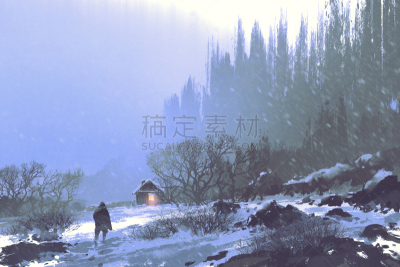 房屋,大风雪,木制,男人,寒冷,水彩画颜料,雪,艺术品,岩石,户外