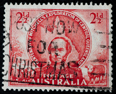 澳大利亚,1946,米切尔城,100周年,取消,邮戳,水平画幅,古老的,古典式
