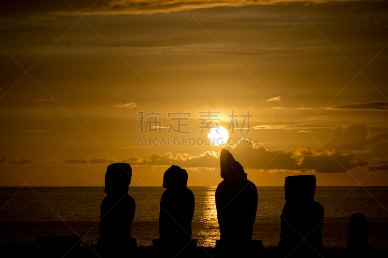 复活节岛 ,亚虎韦乌里,灵性,水平画幅,夏天,偏远的,户外,赤道线,国际著名景点,拉诺拉拉库