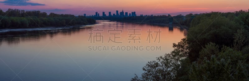 华沙,全景,城市,中心,美,挑染,水平画幅,夜晚,美人,曙暮光