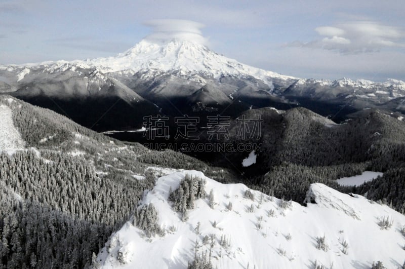 雷尼尔雪山,窗户,火警瞭望台,美国,水平画幅,冰河,无人,美洲,火山,卡斯基德山脉