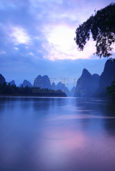河流,黎明,李靖,桂林,漓江,山,阳朔,全景,山顶