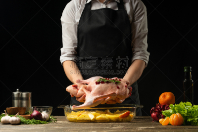 食品,美味,黑色背景,鸭子肉,新年前夕,烹调,主厨,准备,庆祝
