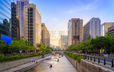 小溪,城市,首尔,水,曙暮光,旅行者,夏天,都市风景,韩国,城镇
