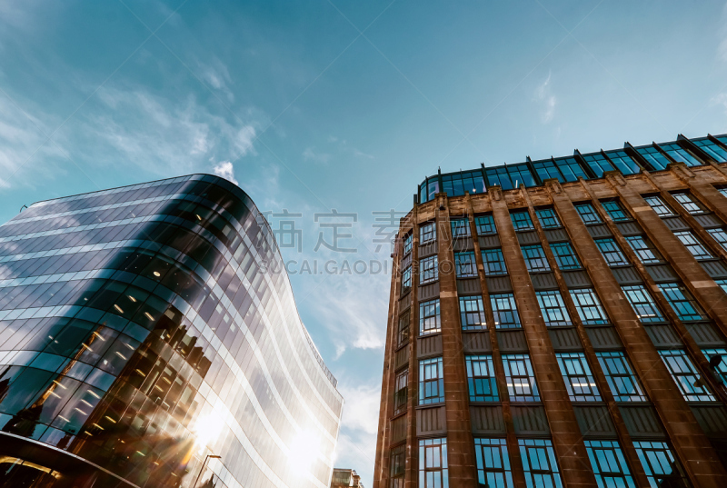 天空,现代,居住区,办公室,蓝色,建筑外部,背景聚焦,世纪,中间,古老的