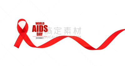 世界艾滋病日,白色背景,艾滋病警示丝带,概念和主题,机敏,留白,水平画幅,无人,健康保健,艾滋病