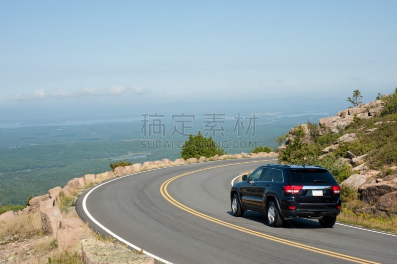 卡迪拉克山,缅因州,路,风景,美国,汽车,旅途,海岸线,多功能车,水平画幅