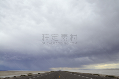 空的,乌云,在上面,路,美国西部,温都华,中庸,盐滩,选择对焦,暴风雨