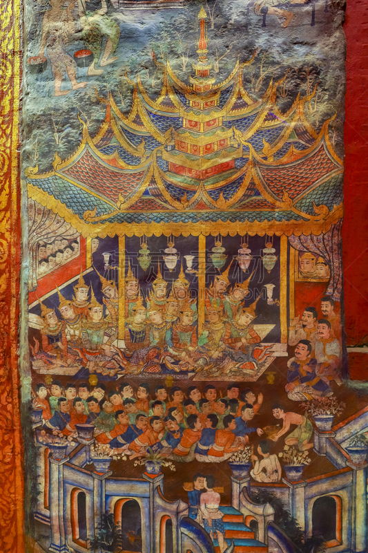 壁画,过去,寺庙,帕辛寺,清迈省,垂直画幅,古董,建筑