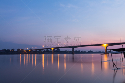 老挝,泰国,友谊,桥,廊开,湄公河,万象,水,天空,水平画幅