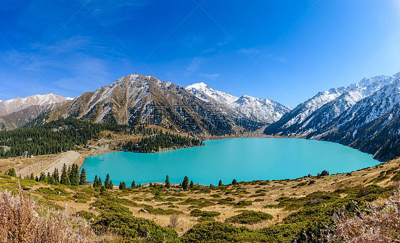阿拉木图,巨大的,湖,水,水平画幅,雪,旅行者,水库,户外,哈萨克斯坦