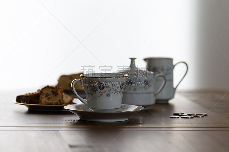 瓷器,茶,茶杯,白昼,蛋糕,餐具,古董,水平画幅,无人,传统
