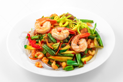 虾,热,酱汁,沙拉,蔬菜,牡蛎,亚洲全麦面,粉丝,炒菜锅,米粉