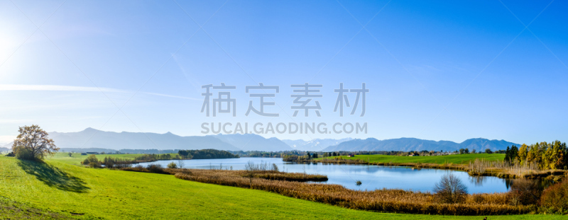 巴伐利亚,lake riegsee,水,天空,停泊的,旷野,摩尔人风格,水平画幅,无人,夏天