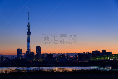 东京天空树,黄昏,天空,里山,夜晚,曙暮光,旅行者,都市风景,火车站站台,城镇