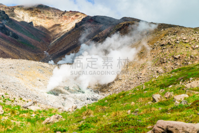 北海道,日本,山,蒸汽,逃避现实,喷气孔,旭岳火山,大雪山,大雪山国家公园,风管