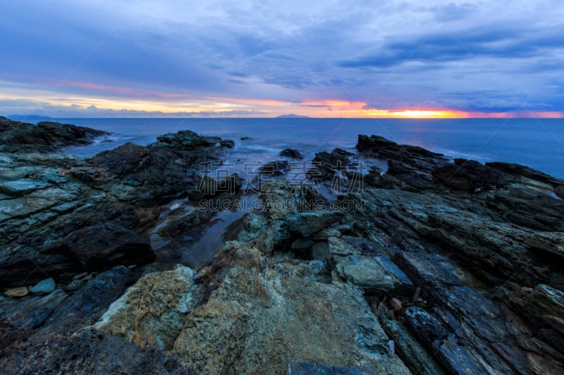 海滩,法国,科西嘉,岛,黎明,水,天空,美,水平画幅,云