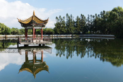亭台楼阁,公园,中国,远古的,大理,自然,水,天空,水平画幅,地形