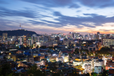 首尔,夜晚,城市,南山塔,景福宫,天空,公园,水平画幅,山,墙
