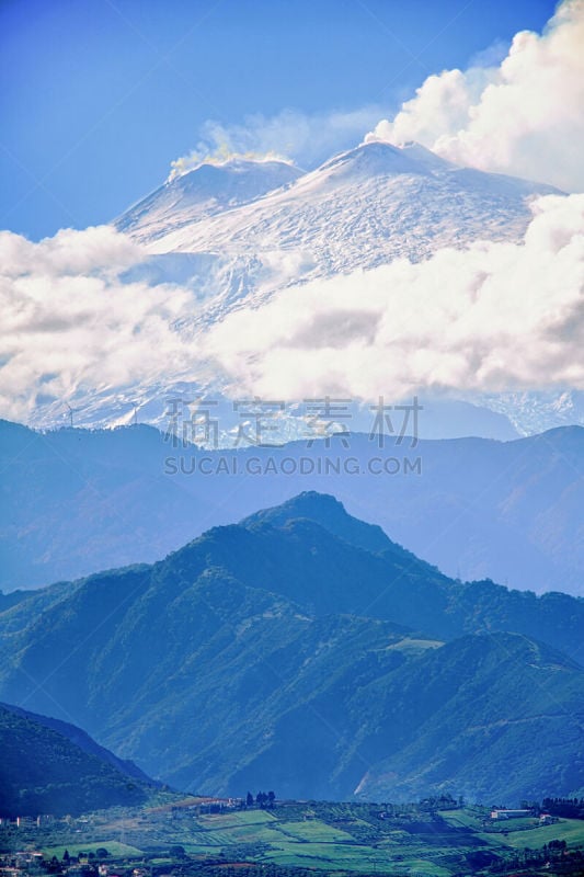 北,埃特纳火山,远距离,滑雪坡,米拉佐,西西里,熔岩,火山,垂直画幅,天空