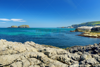 水,海港,堤道,绿色,海岸线,祖母绿,安特里姆郡,北爱尔兰,天空,水平画幅