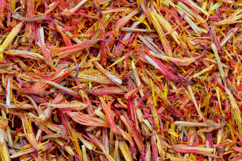 藏红花,苍术,草红花,花柱头,人造的,褐色,芳香的,水平画幅,干的,农作物