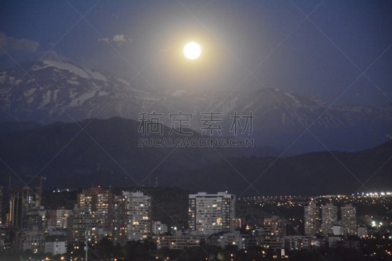 月亮,山,智利,圣地亚哥德古巴,充满的,安地斯山脉,mount anderson,月光酒,天空,水平画幅