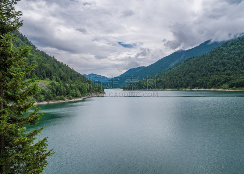 湖,巴伐利亚,山,德国,sylvenstein lake,水,天空,水平画幅,云,无人