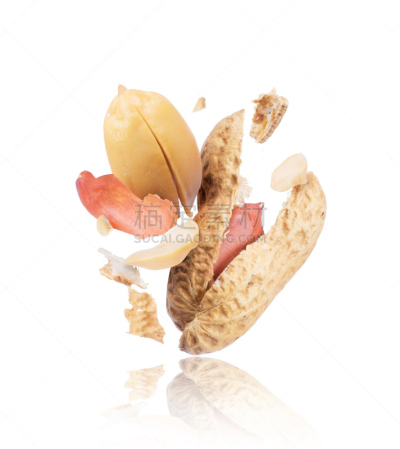 特写,破碎的,花生,分离着色,白色背景,清新,多样,食品,裂片,坏掉的
