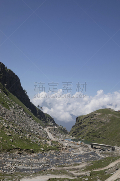 毕底,喜马偕尔邦,印度,山谷,山口,云景,雪,夏天,户外,天空