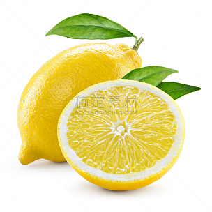 柠檬,一半的,水果,叶子,白色,分离着色,矢状,冠状切片,切片食物,柠檬叶