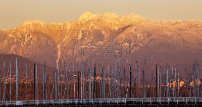 雪,山,有帆船,金色,桅,温哥华,背景,耶利哥海滩,水