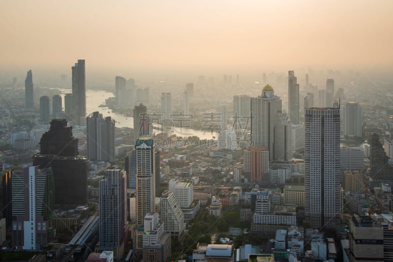 泰国,城市天际线,曼谷,航拍视角,商务,城市生活,交通,黄昏,现代,著名景点