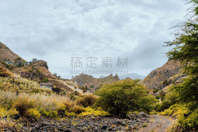山脉,地形,岛,佛得角,圣安唐岛,天气,云,河床,干的,非凡的