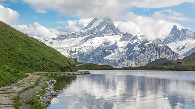 施雷克峰,水,水平画幅,枝繁叶茂,雪,无人,户外,湖,草,瑞士