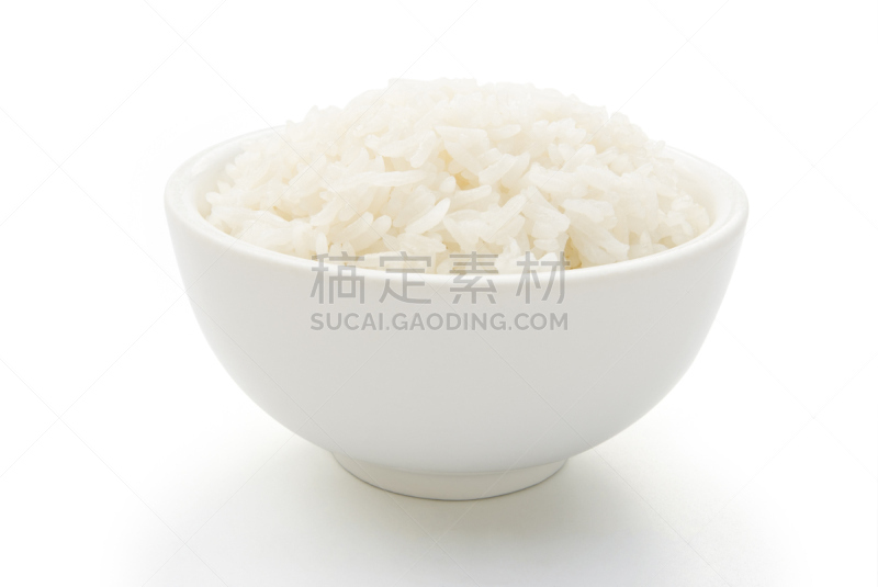米,碗,背景分离,充满的,白色,饮食,水平画幅,无人,剪贴路径,蒸菜