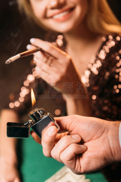 扑克,男人,图像,赌场,桌子,香烟,部分,女孩,微笑,照亮