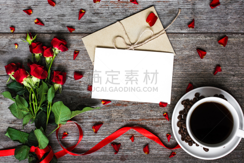 贺卡,玫瑰,空白的,红色,咖啡杯,白色,留白,边框,水平画幅,形状