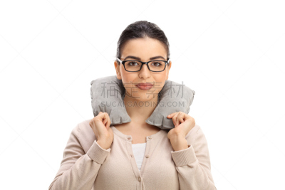 颈枕,青年女人,汽车头枕,软垫,背景分离,舒服,肖像,脖子,面部表情,20到29岁