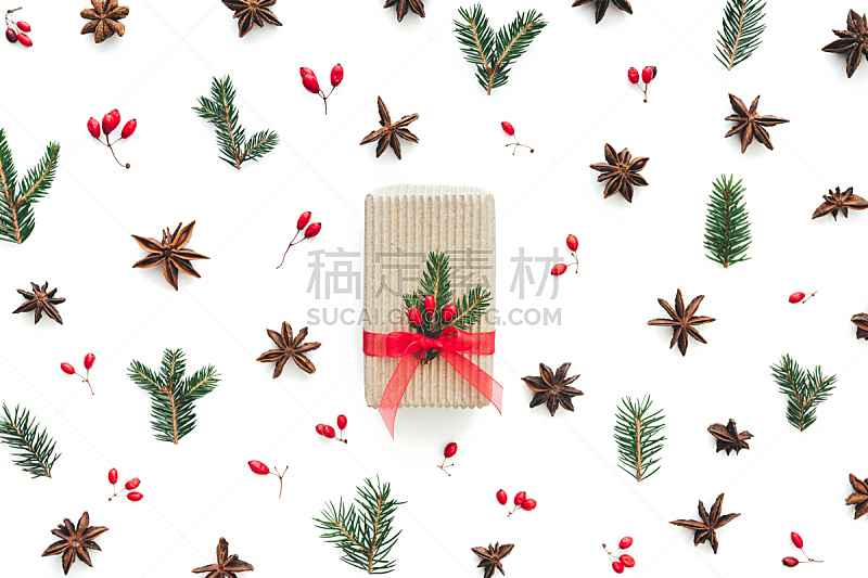 白色背景,式样,圣诞装饰物,一个物体,浆果,茴芹,装饰物,杉树,松树