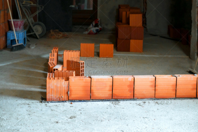 砖,洞,前排,泥铲,水平画幅,建筑,材料,建筑材料,把手,建筑业