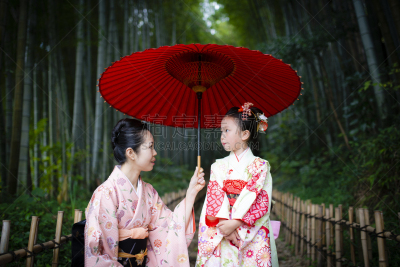 和服,母女,衣服,可爱的,女儿,传统,独生子女家庭,仅日本人,家庭,母亲