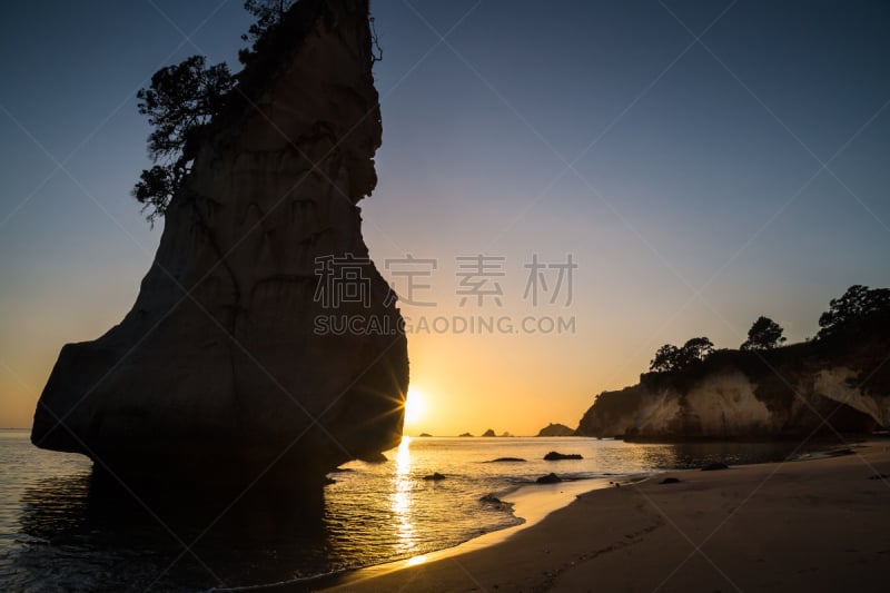 cathedral cove,新西兰,水,水平画幅,沙子,无人,夏天,偏远的,户外,海滩