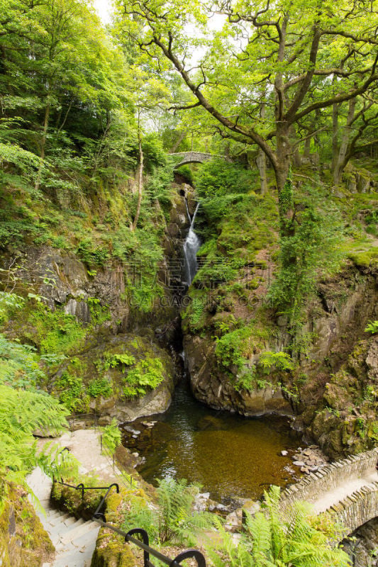 乌兹渥特湖,英格兰湖区,坎布里亚,瀑布,英格兰,英国,山谷,垂直画幅,沟壑,湿