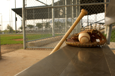 Baseball Bat and Glove in the Dugout