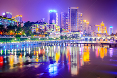 都市风景,贵阳,水平画幅,夜晚,旅行者,户外,著名景点,河流,小溪,商务