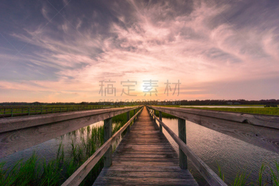 木板路,沼泽,在上面,水,天空,帕利斯岛,水平画幅,无人,曙暮光,夏天